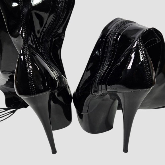 Pleaser Delight 3023 Platform Stiletto Boots Black Patent Thigh High OTK Heels 8 - Picture 6 of 14